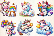 Watercolor Unicorn Cute Cow Clipart, a Seasonal Illustration by DreamArtGraphic (Thumbnail 2 of 4)