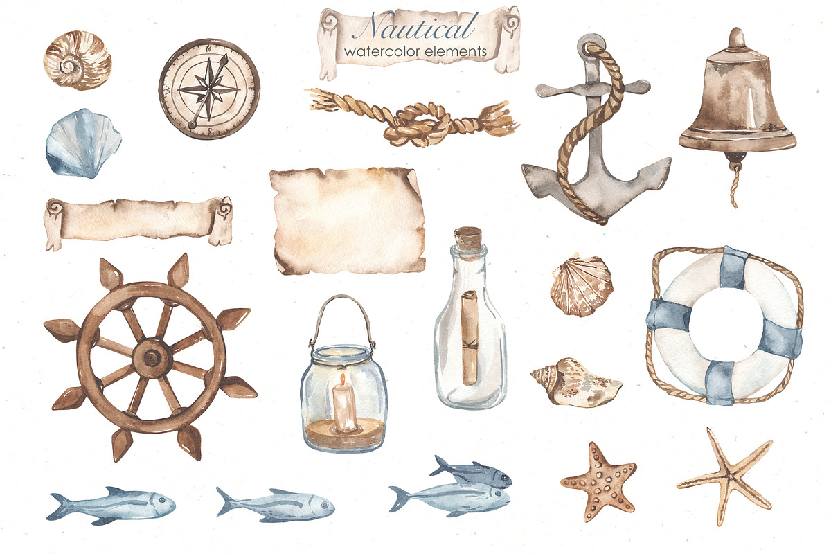 Nautical watercolor collection, a Transportation Illustration by Marina Ermakova (Photo 4 of 13)