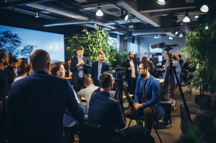 group of people brainstorming in a c, a Photo by SaroStock