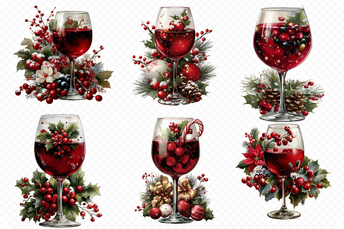 Christmas Wine Glass Clipart, an Illustration by cherrydesign (Photo 3 of 3)