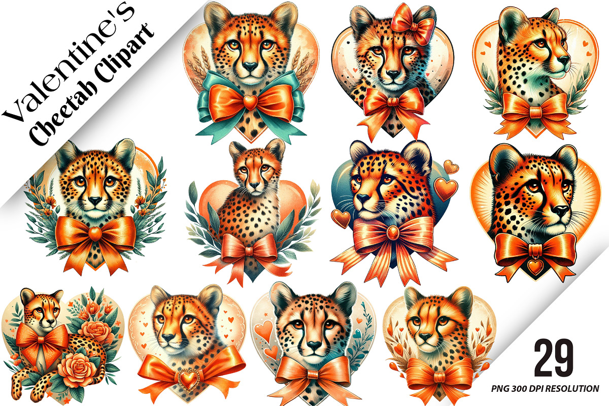Valentine's Cheetah Clipart, an Illustration by DreamArtGraphic (Photo 1 of 6)