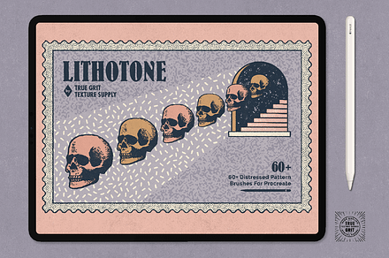Lithotone Brushes for Procreate, a Brush Add-On by True Grit Texture Supply