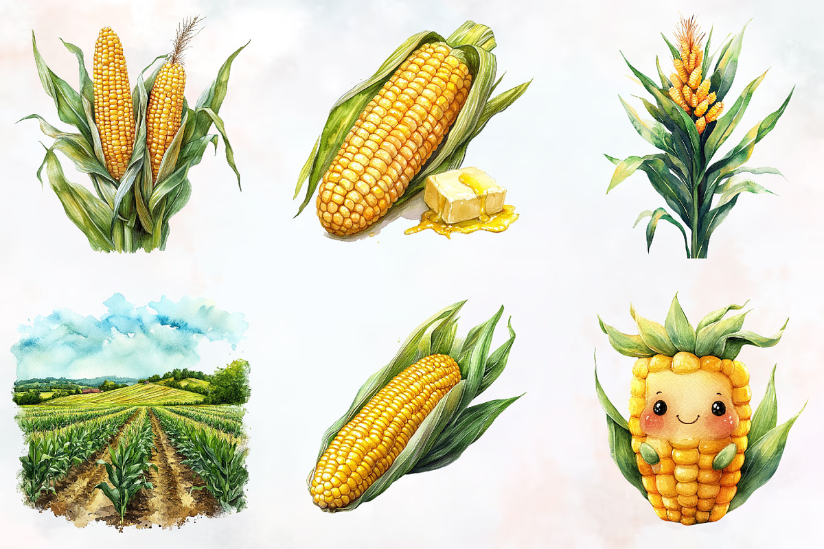 Corn Watercolor Cliparts, an Illustration by RobertsArt (Photo 4 of 7)