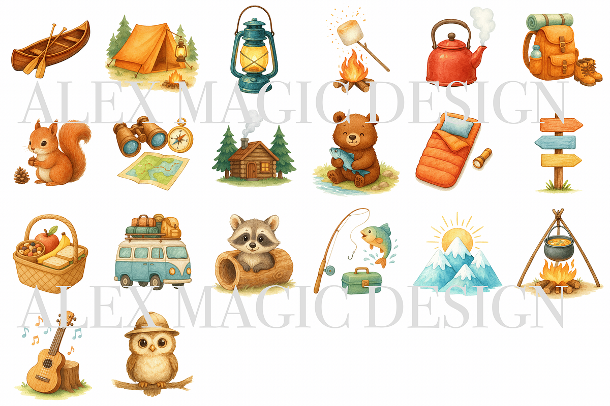 Camping Clipart Set, a Decorative Illustration by Pati Charm Studio (Photo 2 of 8)