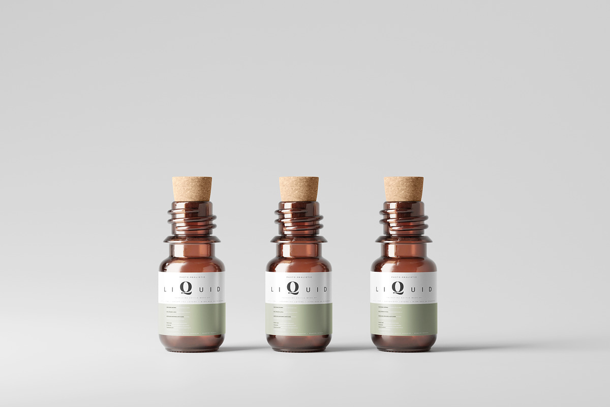 Amber Glass Bottle With Cork Mockup, a Cups & Container Mockup by pmvch (Photo 8 of 10)