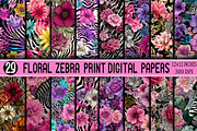 Floral Zebra Print Digital Papers, a Pattern Graphic by SVGArt (Thumbnail 1 of 9)
