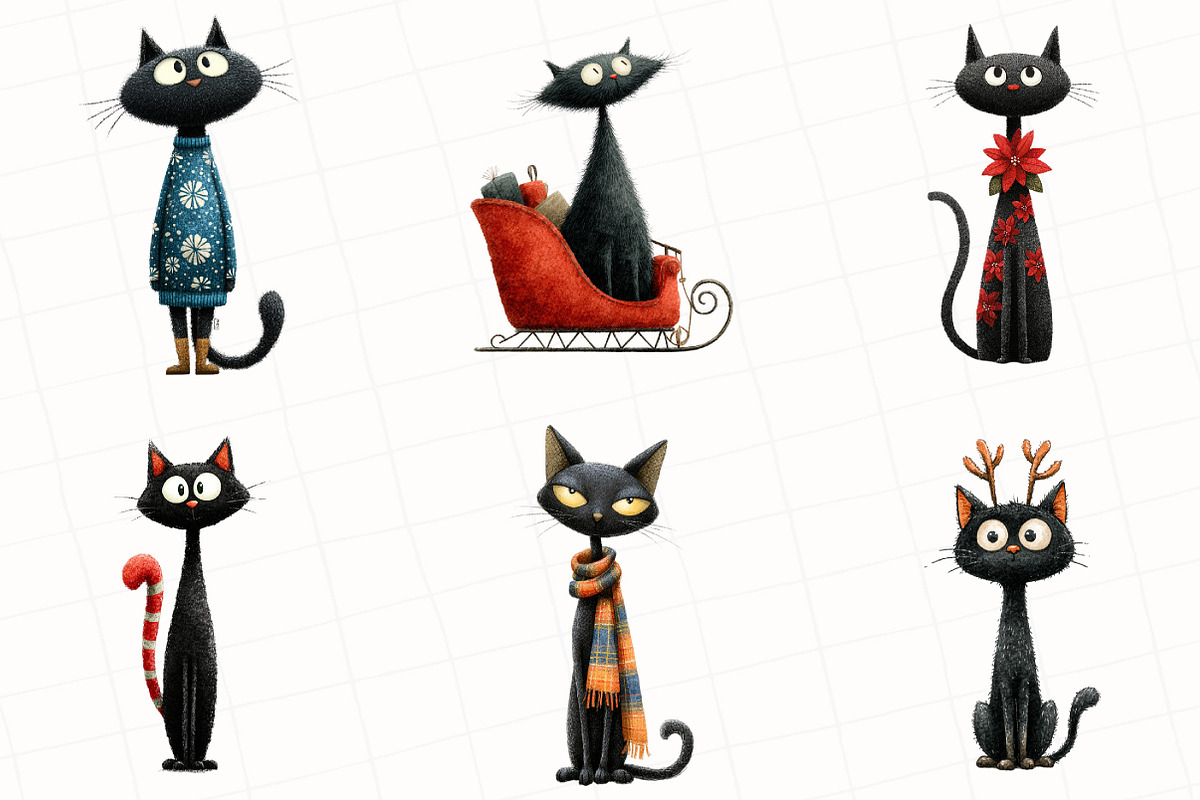 Quirky Christmas Black Cat Clipart, an Illustration by OK Design (Photo 4 of 5)