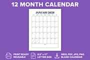2028 Vertical 8.5x11 Inch Calendar, a Stationery Template by Running With Foxes (Thumbnail 1 of 5)