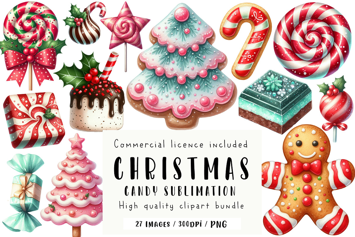 Christmas Candy Sublimation Clipart, an Illustration by CreationArt (Photo 1 of 5)