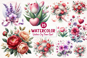 Watercolor Valentine's Day Flowers