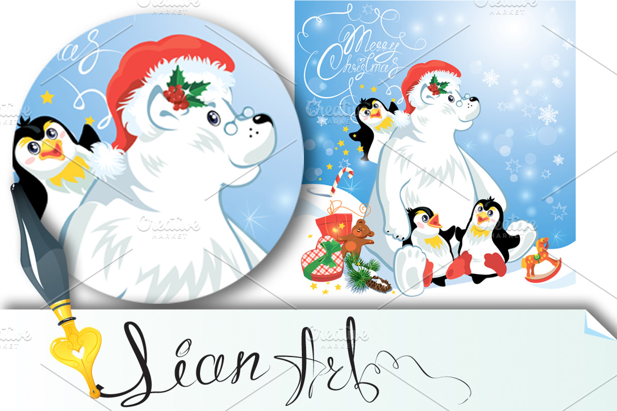 Card with penguins and polar bear, a Card Template by Lian-art