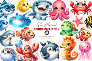 Kawaii Sea Animal Clipart, an Illustration by CreationArt
