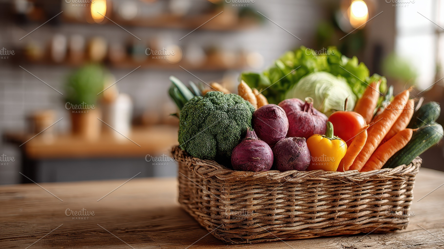 Fresh vegetables in a wicker basket, a Photo by Pixeness Studio