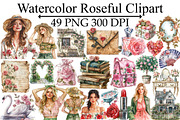 Watercolor Roseful Clipart, an Illustration by Design Market (Thumbnail 1 of 5)