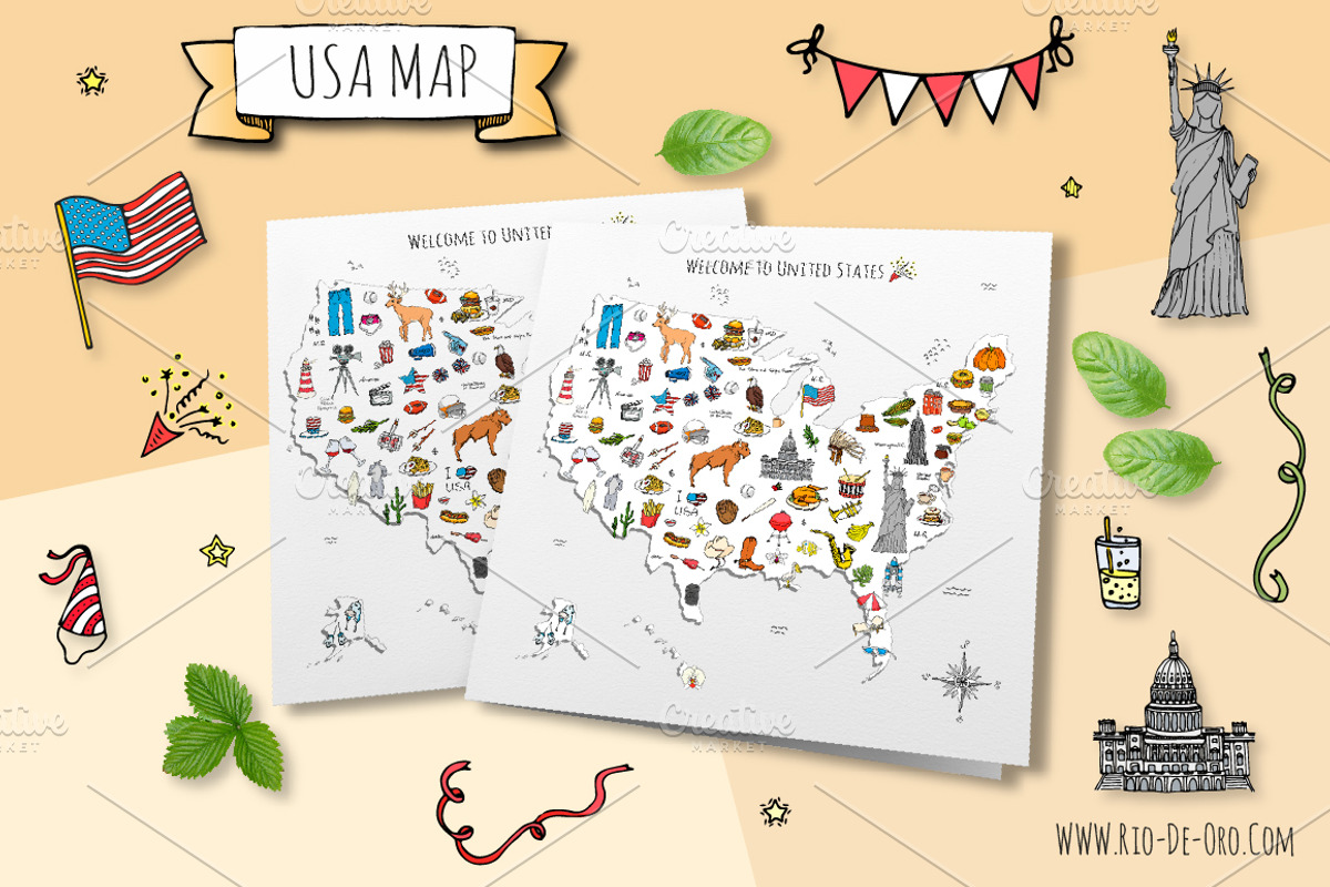 60 USA color hand drawn symbols!, an Object Graphic by Natasha-Pankina.com (Photo 4 of 4)
