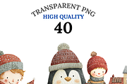 40 Christmas Village Clipart, a Decorative Illustration by Pati Charm Studio (Thumbnail 1 of 8)