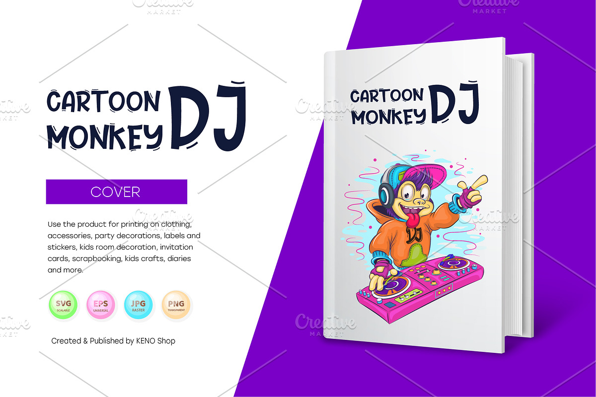 Cartoon monkey DJ. Tshirt, PNG., an Animal Illustration by KENO Mascots (Photo 2 of 7)