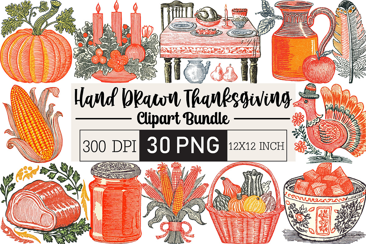 Hand Drawn Thanksgiving Clipart PNG, an Illustration by Black Bird Studio (Photo 1 of 6)