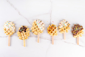 Mini Waffle Pops with Candy Sprinkles, a Food & Drink Photo by Rimma