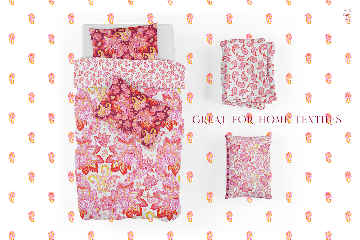Blooming paisley seamless pattern, a Pattern Graphic by AnaGuziiArt (Photo 3 of 11)