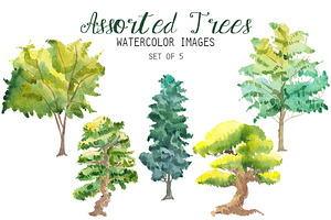 Watercolor Assorted Trees Clipart