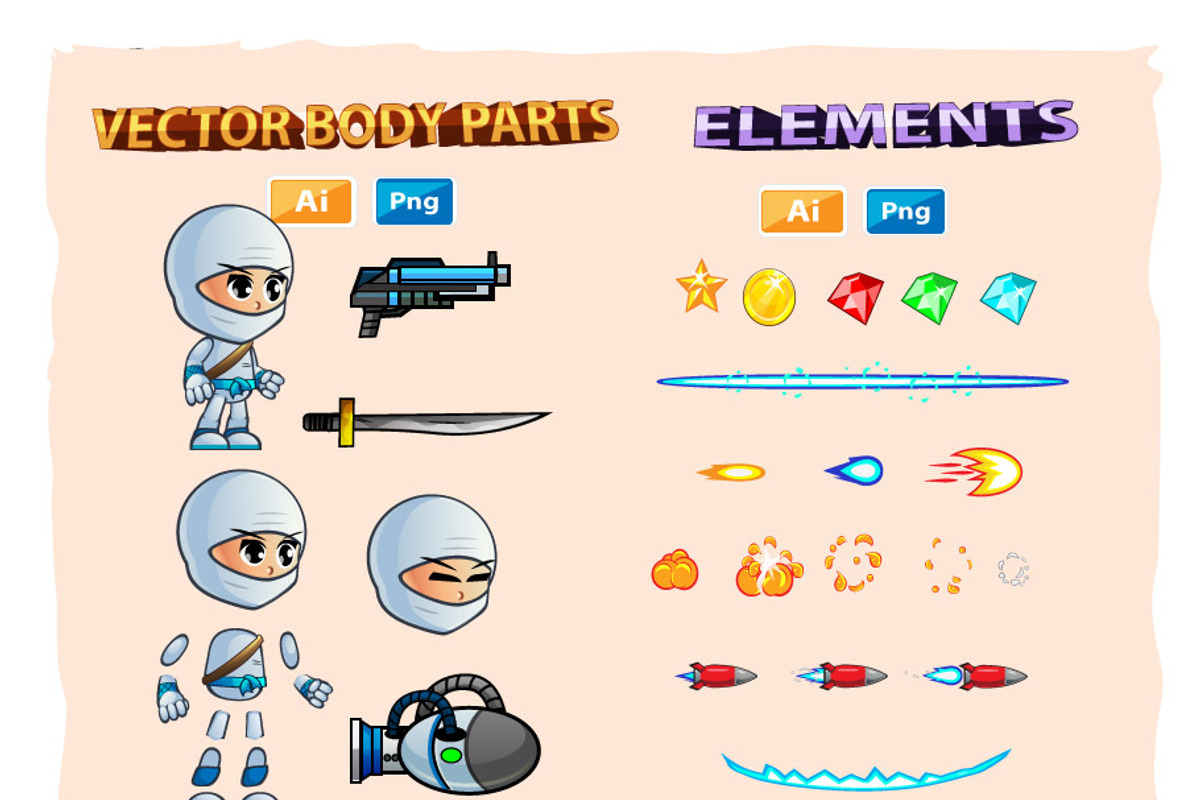 White Girl Ninja 2D Game Character S, an Illustration by DionArtworks (Photo 2 of 3)