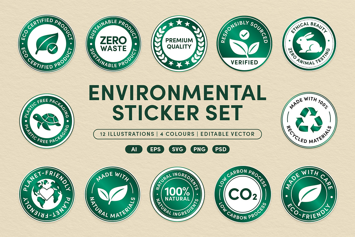 Eco Friendly Badge Sticker Set Vecto, an Object Graphic by DesignerCandies (Photo 9 of 9)