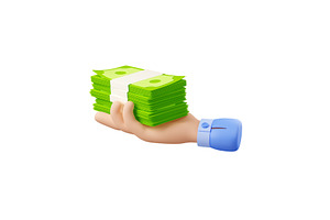 3d Render Hand Holding Money, Dollar