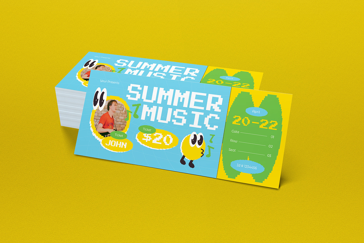 Blue Pixelated Summer Music Ticket, a Card Template by graphicook (Photo 2 of 3)