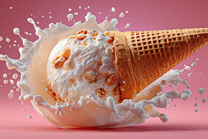 Ice cream cone in milk splash delici, a Photo by Pixeness Studio