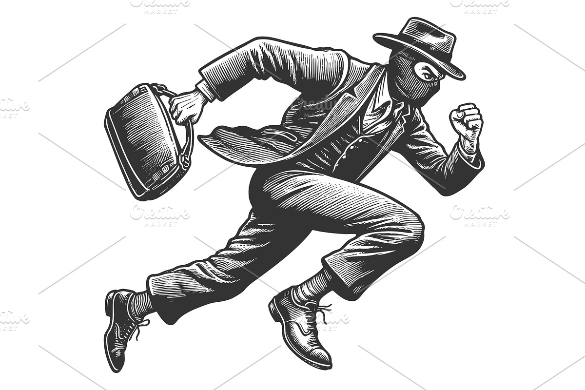 Running Masked Thief engraving, an Illustration by AlexArt