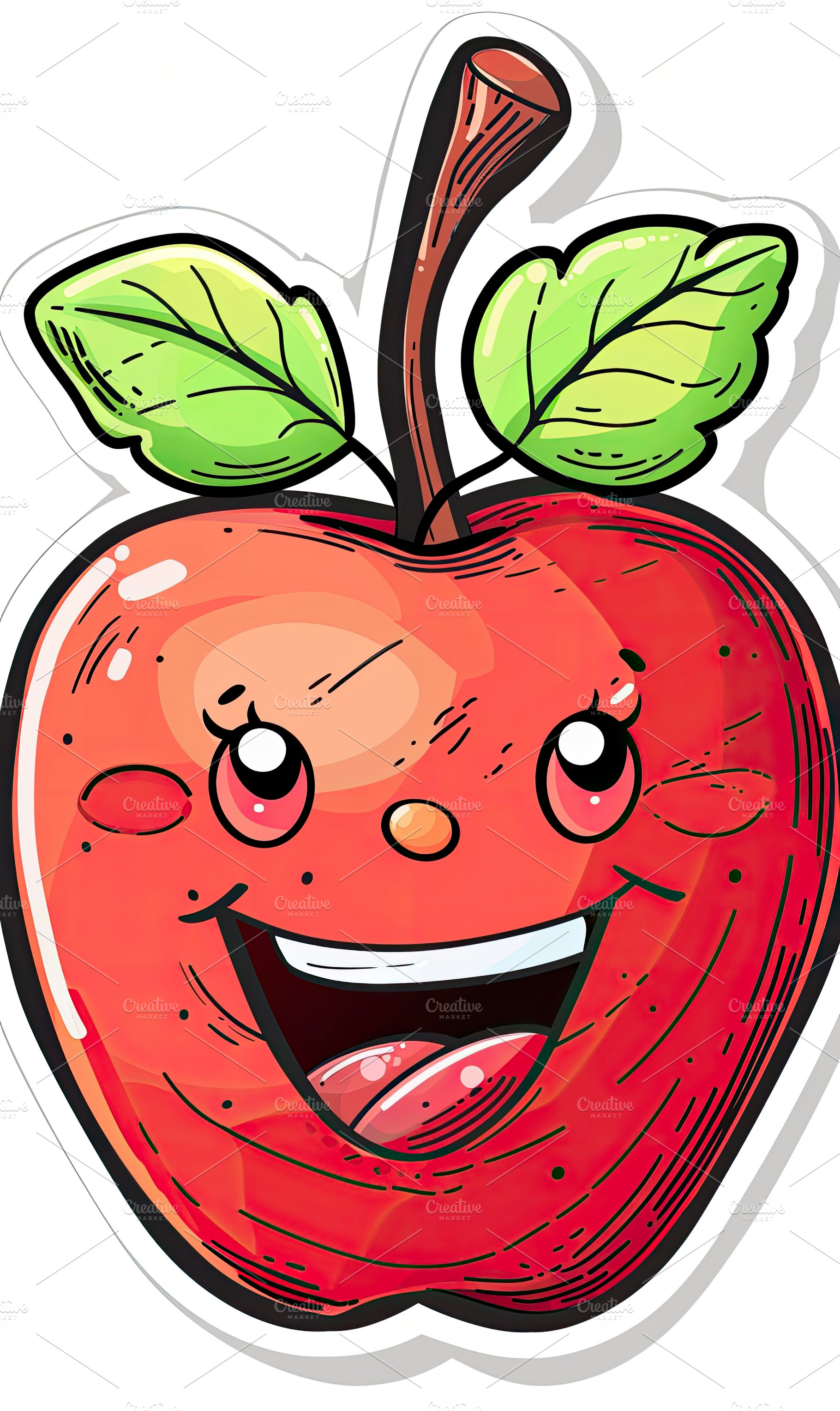 A cheerful red cartoon apple with a, a Photo by LOGOCREATIVE