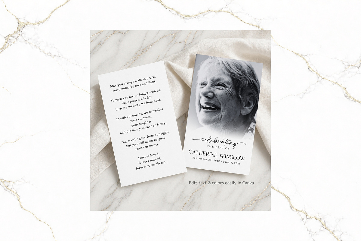 Funeral Prayer Card B&W Canva FR006, a Card Template by TyphoonStudio (Photo 4 of 6)