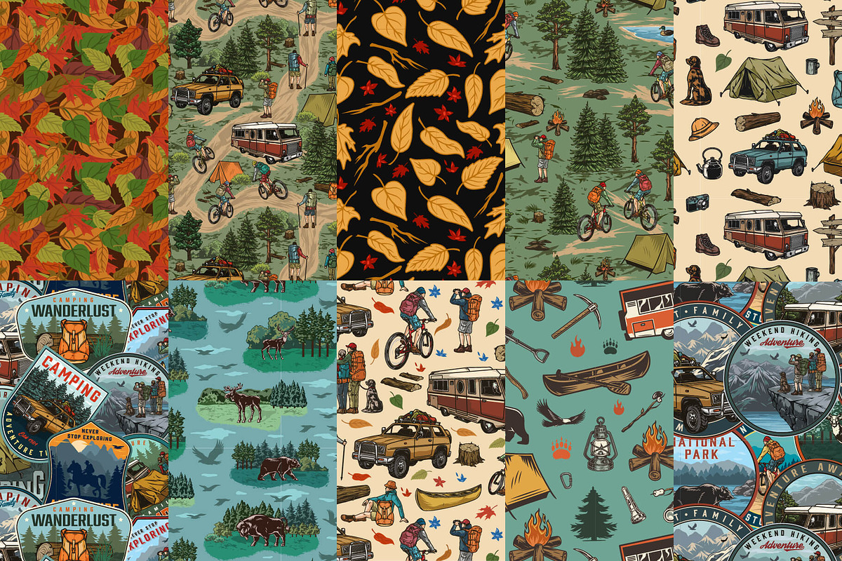 35 Retro Camping patterns, a Pattern Graphic by DGIM studio (Photo 2 of 6)