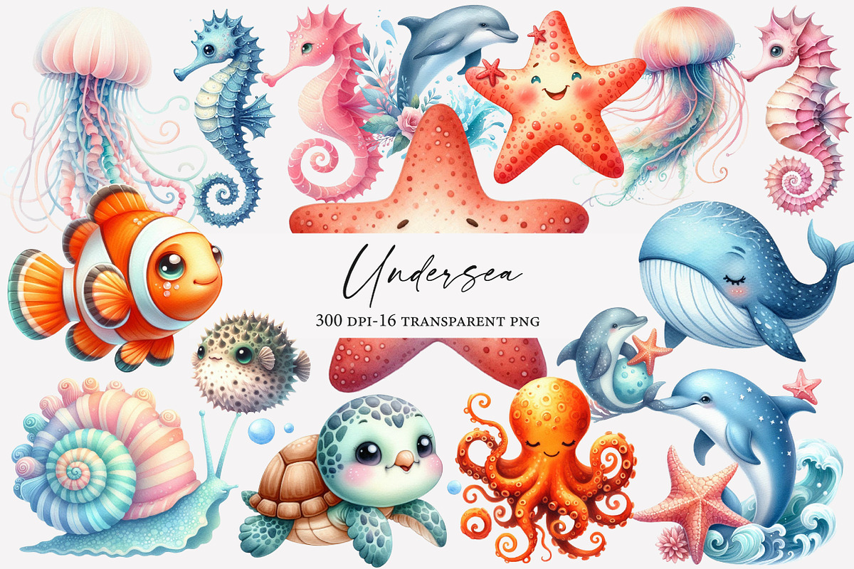 Undersea watercolor clipart, an Illustration by Designworld (Photo 1 of 5)