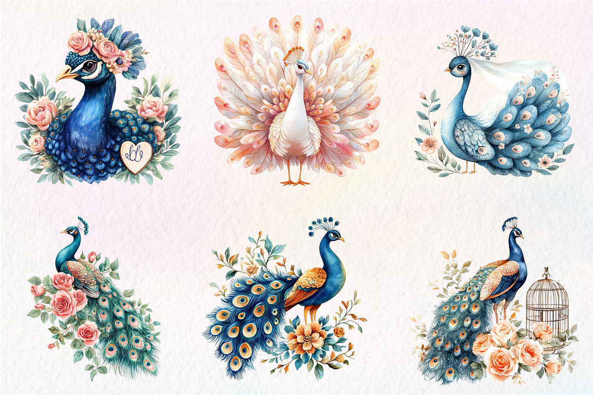 Wedding Peacock Clipart, an Illustration by CreationArt (Photo 6 of 9)