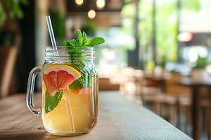 Ice tea with mint and slices of ripe fruits, a Food & Drink Photo by AlyaAnd
