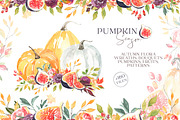 Watercolor Pumpkin Autumn Clipart, a Decorative Illustration by Catherine Wheel (Thumbnail 1 of 12)