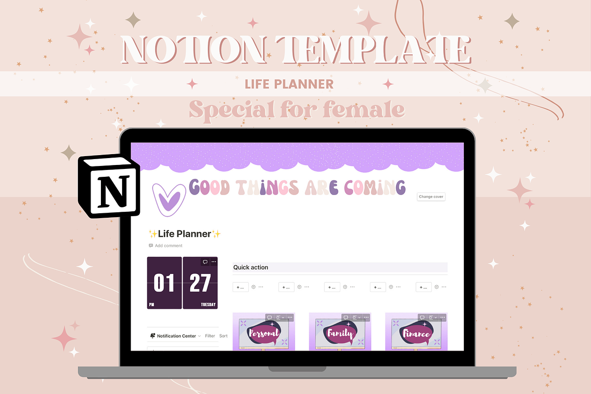 Life Planner Notion Template, a Templates & Theme by bellaROSEworkshop (Photo 1 of 10)