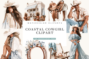 Watercolor Coastal Cowgirl Clipart