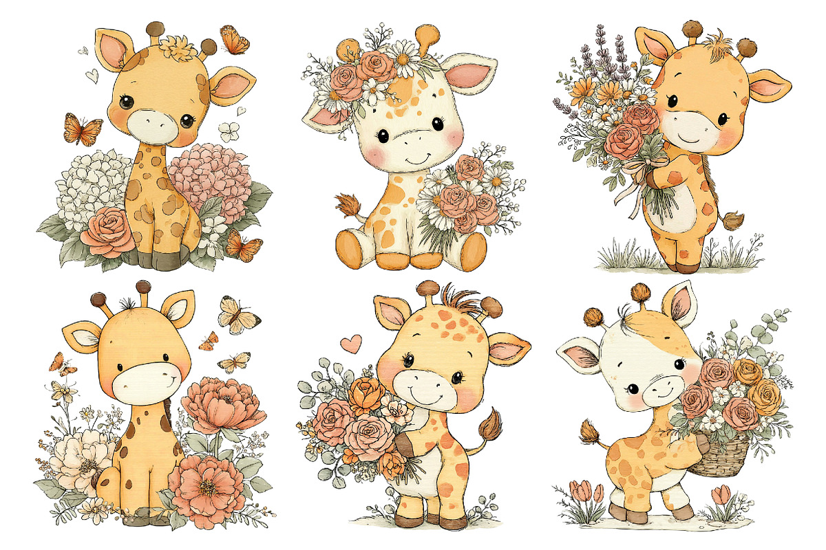Cute Baby Giraffe Clipart, an Animal Illustration by Creative Art (Photo 6 of 7)
