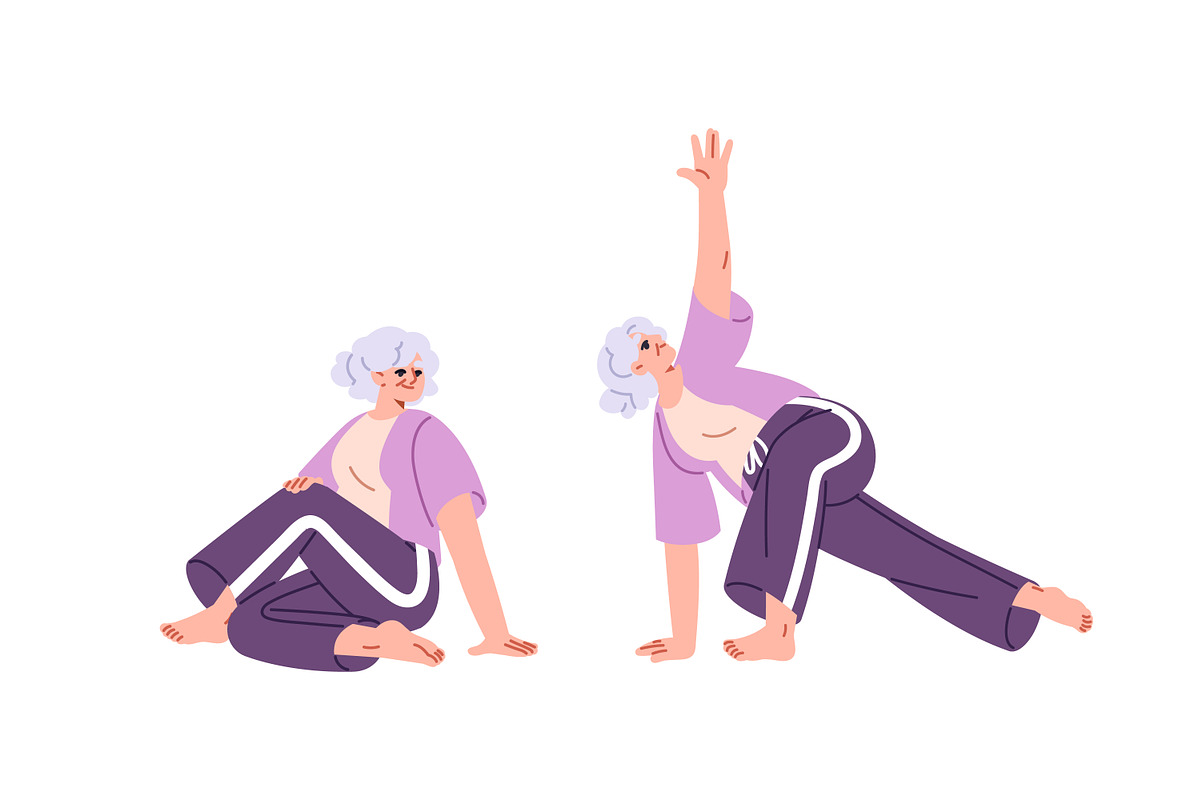 Senior people in yoga poses set, a Sport Illustration by PaperTrident (Photo 3 of 7)