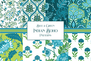 Boho Digital Papers Blue Green