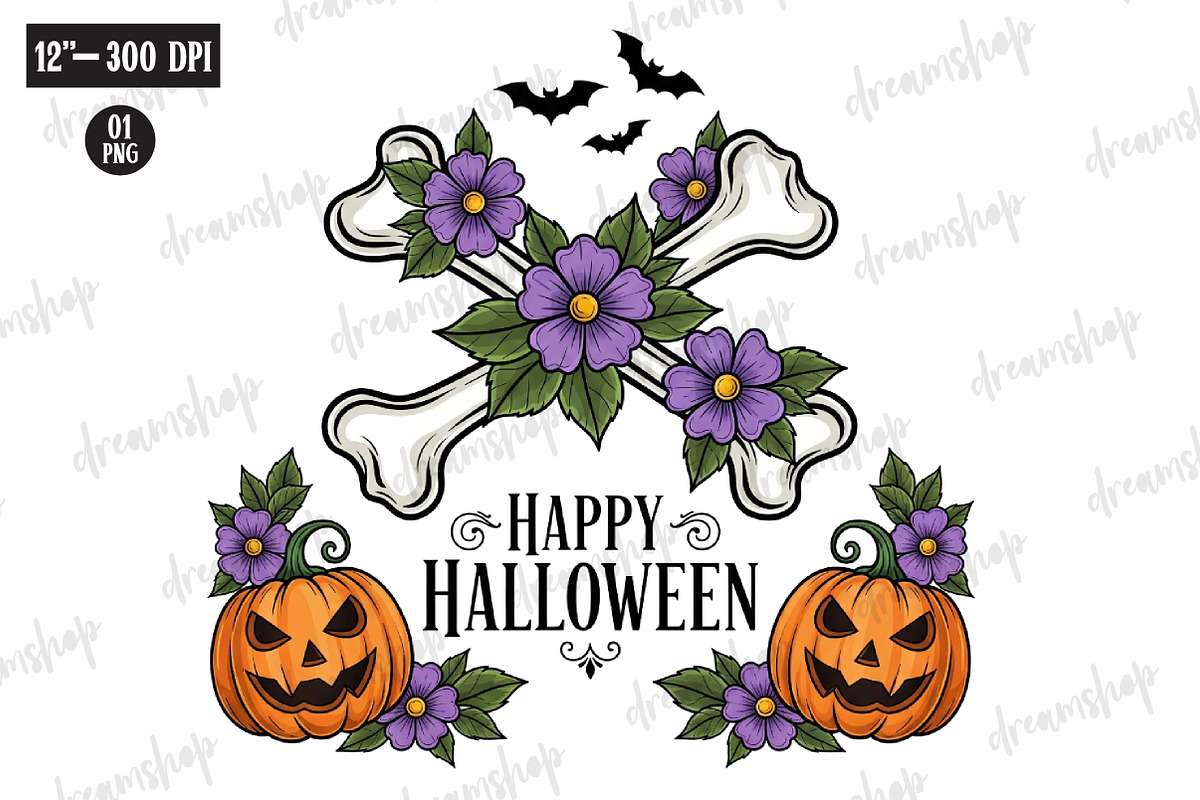 Skeleton Happy Halloween Sublimation, an Illustration by CreationArt (Photo 1 of 4)