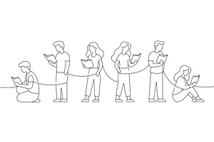 People reading books. Minimal linear, an Education Illustration by GraphiShop