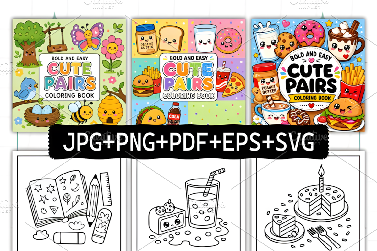 Cute Pairs Bold and Easy Coloring, a Decorative Illustration by Design Station (Photo 2 of 3)