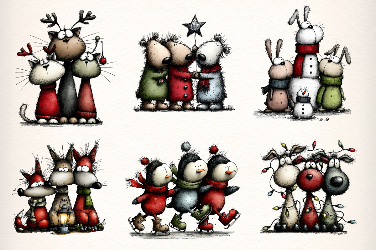 Whimsical Christmas Animals Clipart, an Illustration by Dream Creation (Photo 5 of 8)