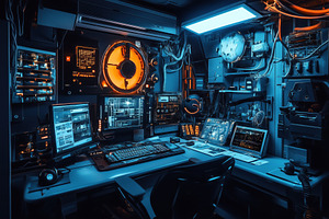 A Sci-Fi futuristic interior design style control room filled with high-tech sc, an Arts & Entertainment Photo by Textures & Backgrounds