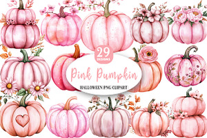 Pink Pumpkin Halloween Clipart PNG, an Illustration by Watercolor design