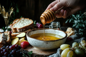 A hand carefully pouring honey, a Photo by Pavel_design